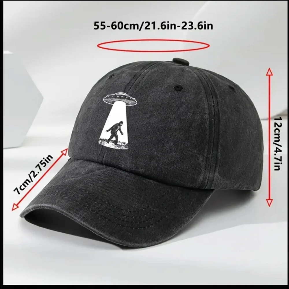 🆕 Distressed Vintage Washed Baseball Cap Bigfoot With UFO 🛸👽👣 - Picture 4 of 13